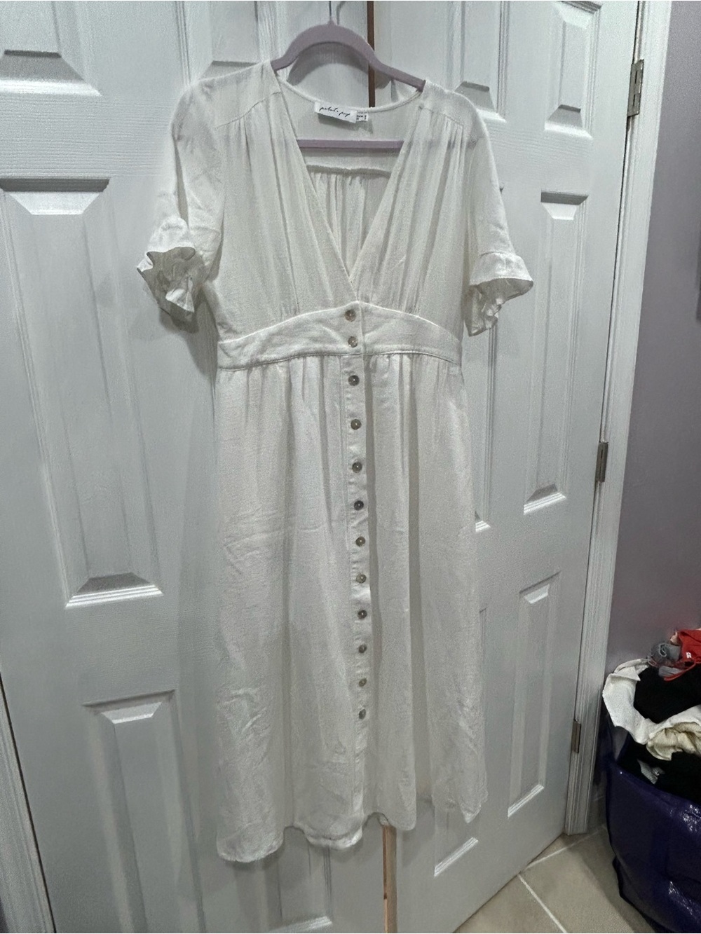 Petal & Pup White Linen Button-Front Maxi Dress